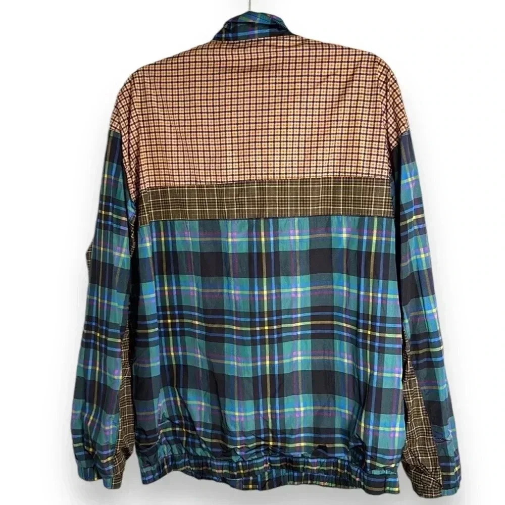 UO Mixed Plaid Blocked Track Jacket Size Large